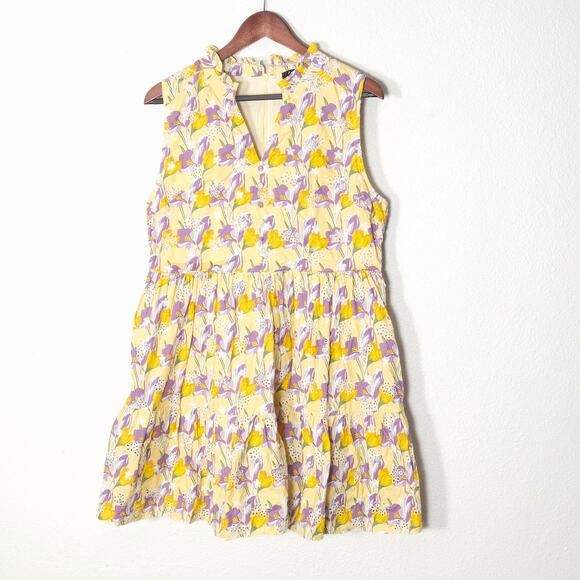 Fate Dresses & Skirts - Fate Women’s Yellow Purple Floral Eyelet Cotton Dress Cottagecore Garden Party L